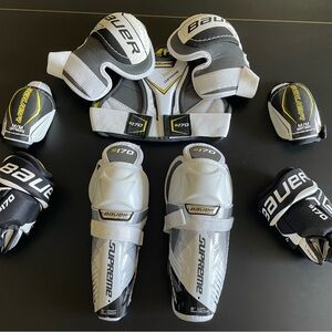 Brand New Bauer Ice Hockey Gray and White Protective Gear Set Age 5-7